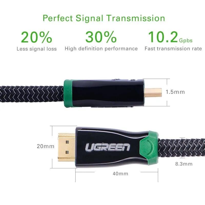 Ugreen UG10293HD126TK 3M màu Đen Cáp tín hiệu HDMI vỏ bọc kim loại hỗ trợ 3D 4K2K - HÀNG CHÍNH HÃNG