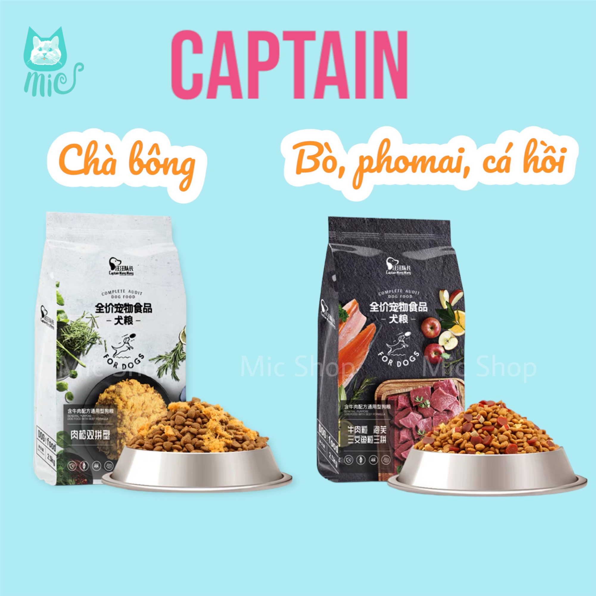 Thức ăn khô cho chó Captain vị phomai, bò, cá hồi và chà bông