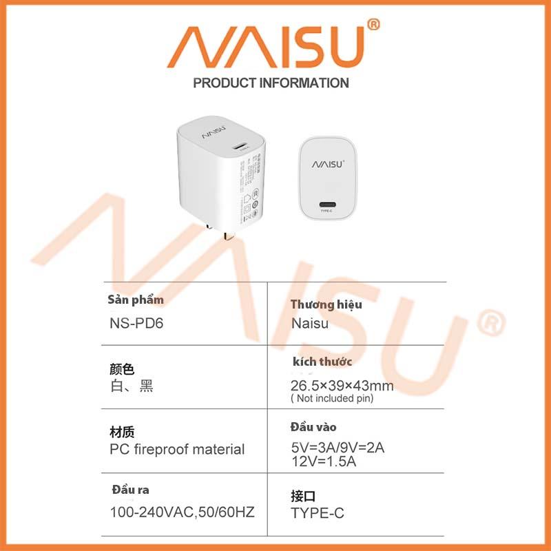 Đầu sạc nhanh NAISU Bộ chuyển đổi 3C được chứng nhận cho bộ sạc nhanh PD18W ID – 1815 - Hàng nhập khẩu