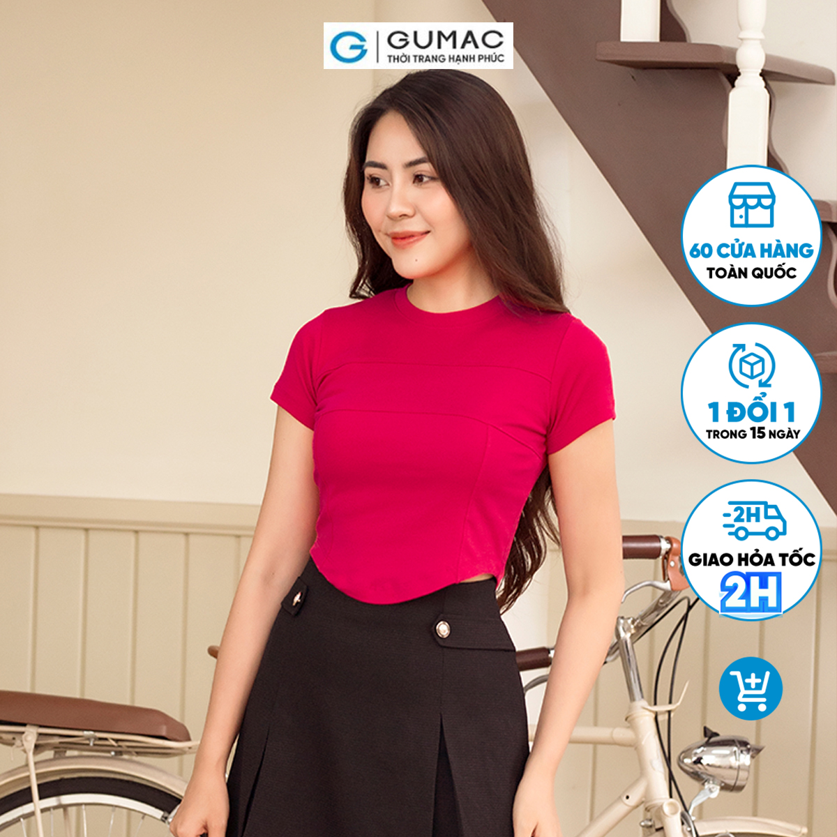 Áo thun nữ babytee phối đường rã diễu chỉ kiểu trẻ trung năng động thời trang GUMAC ATD06027