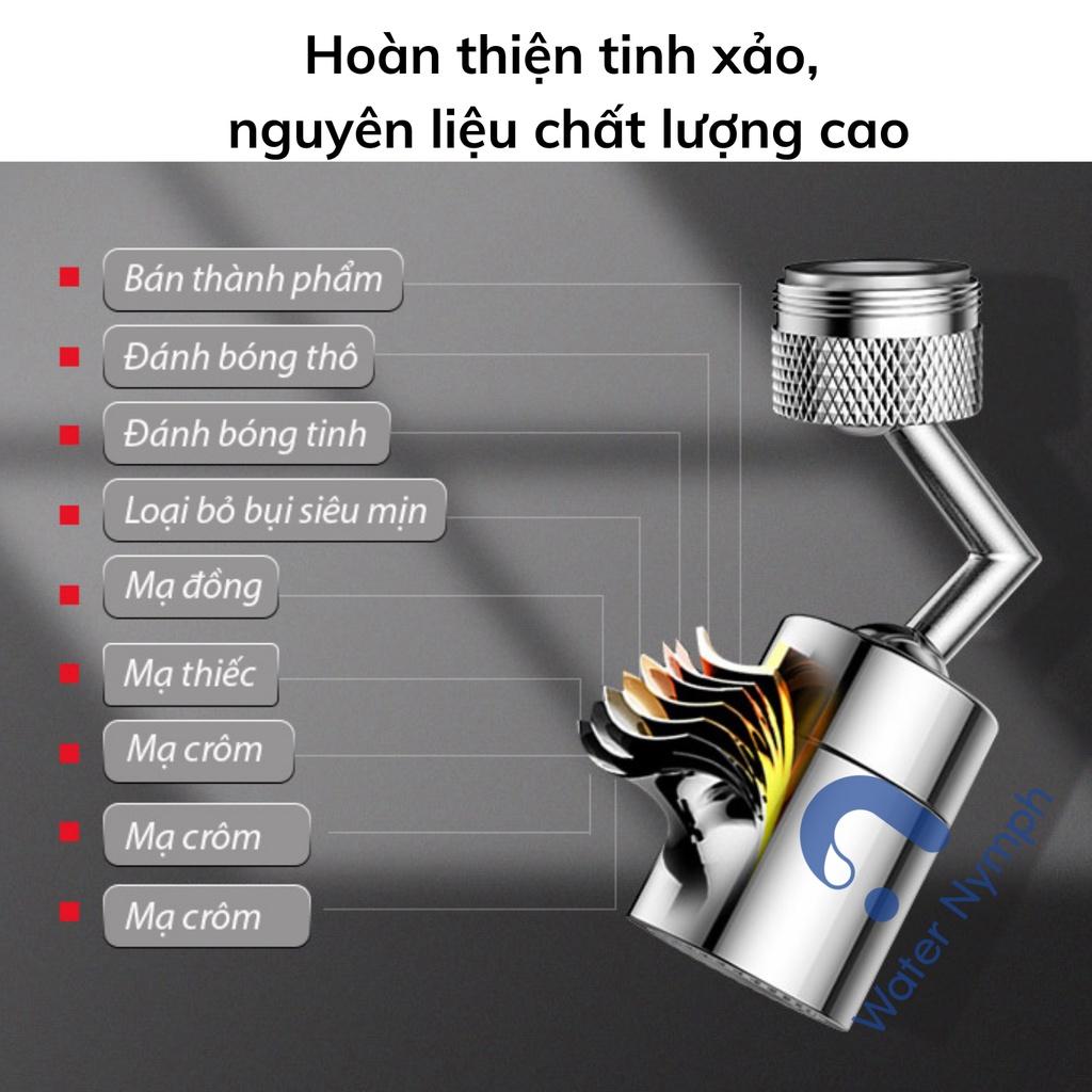 Đầu vòi nước rửa mặt, rửa chén xoay 720 độ, bằng đồng thau cao cấp Waternymph, tạo bọt, chống bắn, hai chế độ phun (tặng kèm ren)