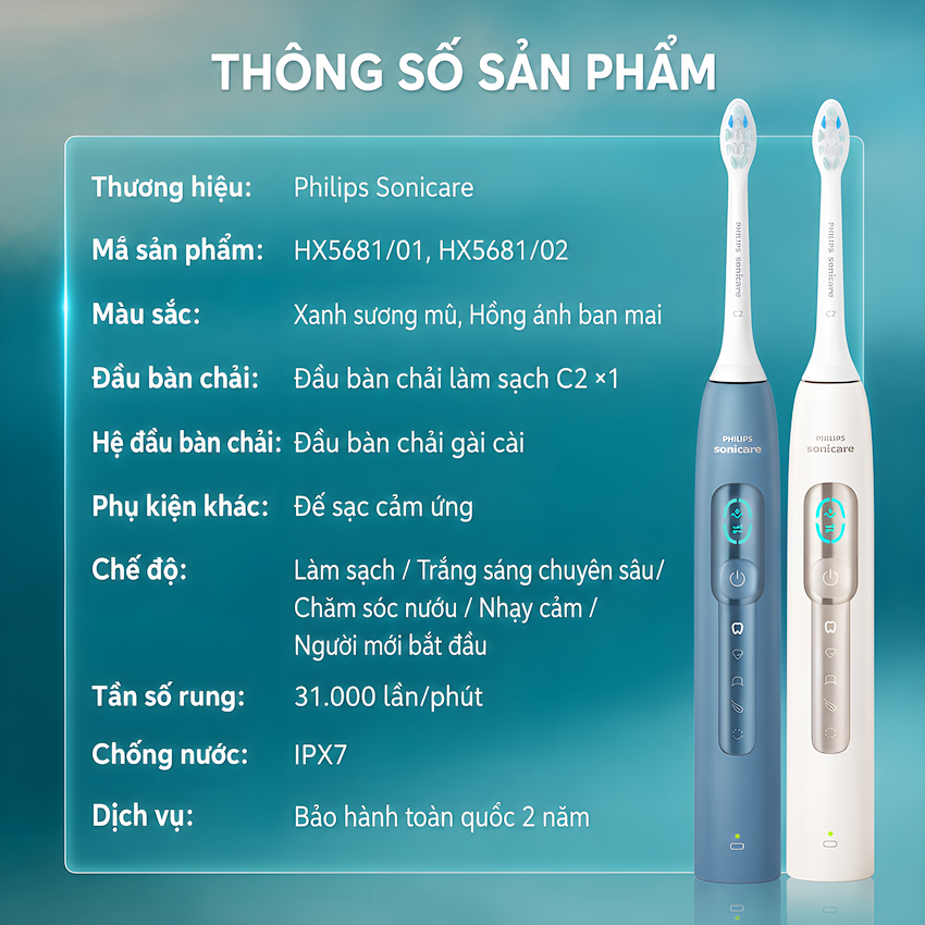 Bàn chải đánh răng điện thương hiệu Hà Lan cao cấp Philips HX5681 Sonicare Electric Toothbrush Serial 5800 - Hàng nhập khẩu
