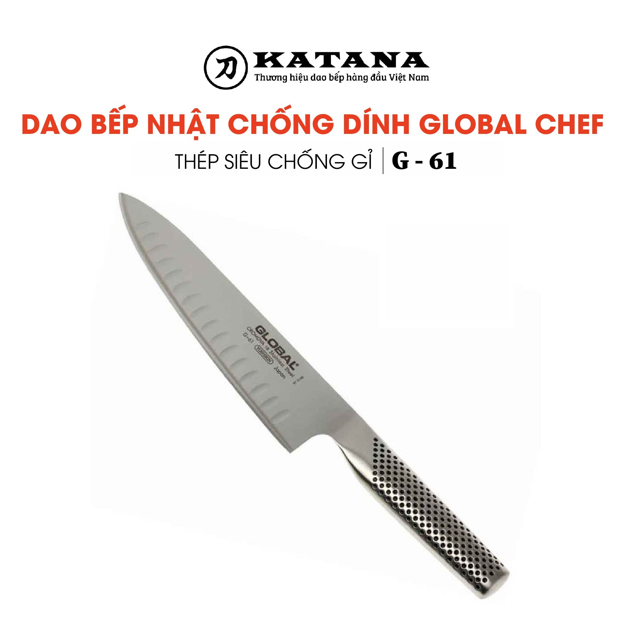 Dao bếp Nhật cao cấp Global G61 = G77 Chef - Dao thái thịt cá chống dính (200mm)- Dao bếp Nhật chính hãng