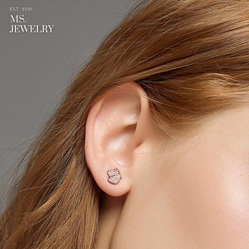 Khuyên Tai Bạc S925 Đính Đá Cubic Zirconia Hình Bướm Sang Trọng
