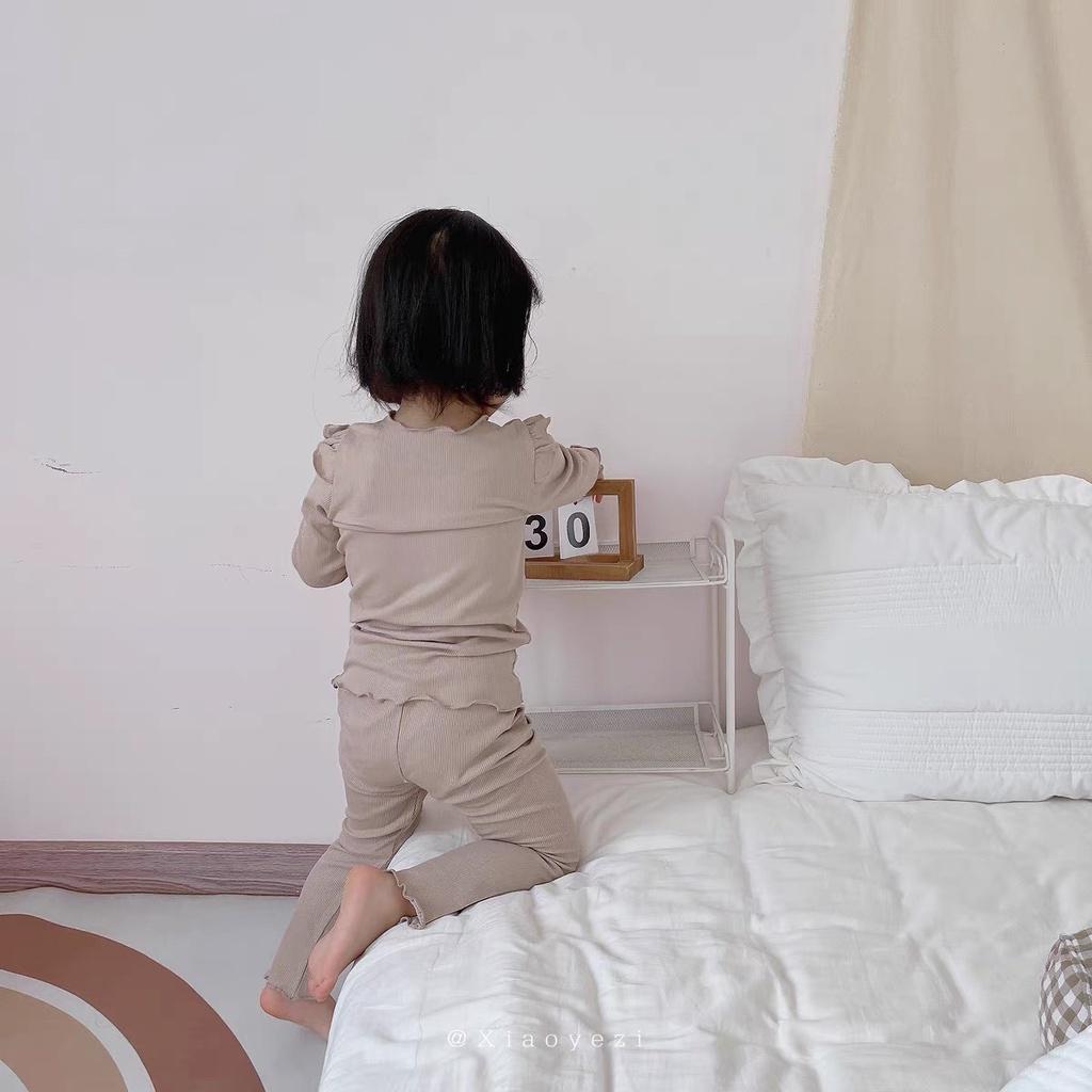 Bộ dài tay thu đông cho bé gái trơn màu chất thun tăm lạnh mềm mịn size từ 6 - 15 kg, phong cách Hàn Quốc