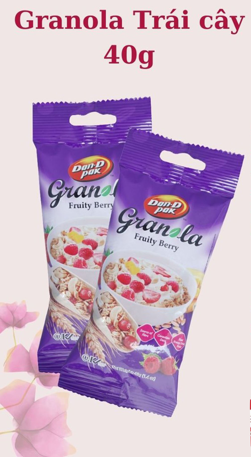 COMBO 5 BỊCH GRANOLA TRÁI CÂY VÀ HẠT 40GR DAN D PAK 100% thành phần tự nhiên, phù hợp với người bận rộn, ăn kiêng, giảm cân