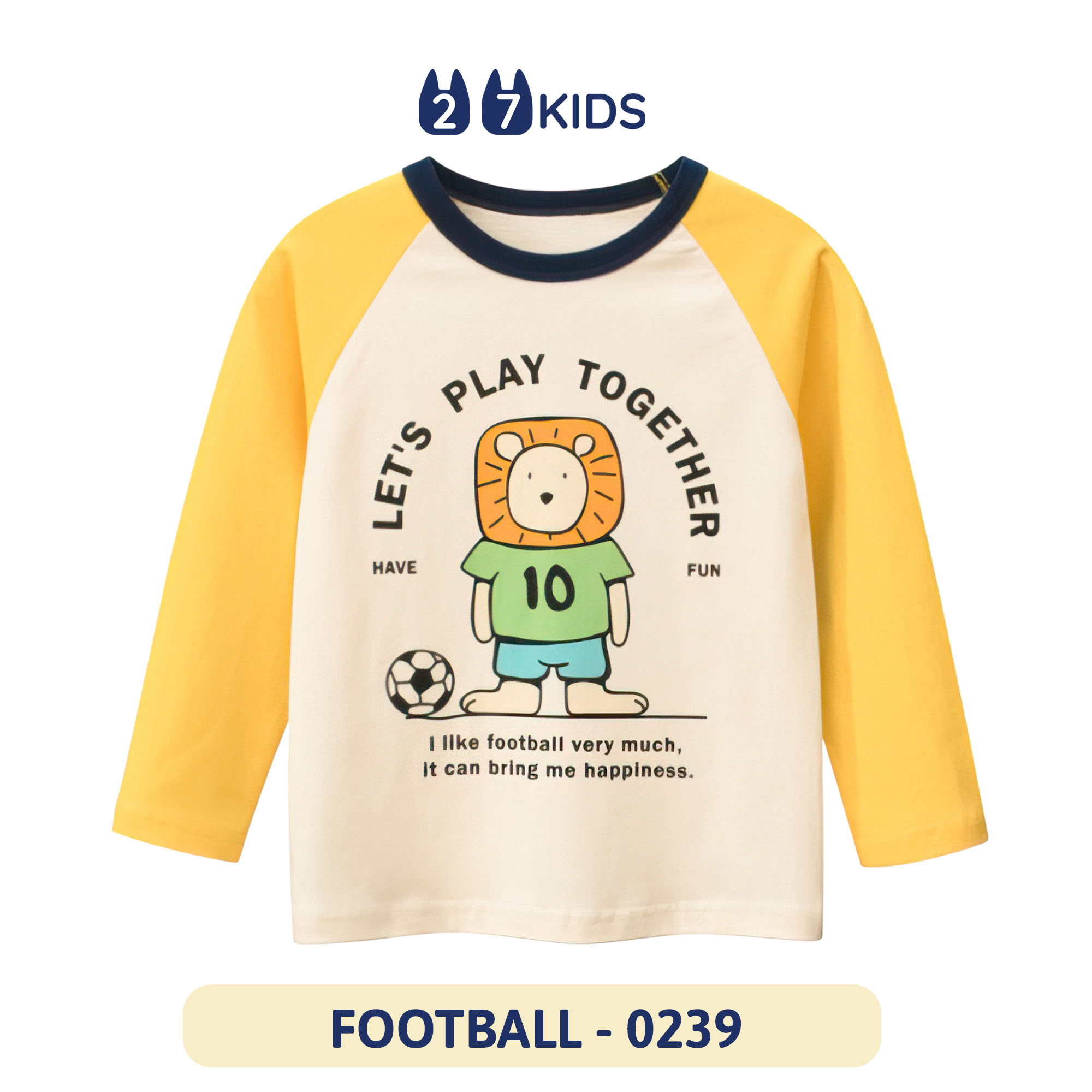 Áo thun dài tay bé trai 27Kids áo thu đông nam 100 Cotton cho trẻ từ 2-10 tuổi BLTS3 – FOOTBALL – 0239 – 140 27-30Kg