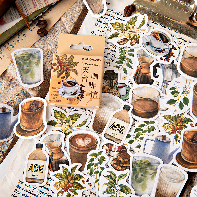 Sticker chủ đề Cafe - Hộp 45 miếng dán trang trí sổ tay Bullet Journal - M118