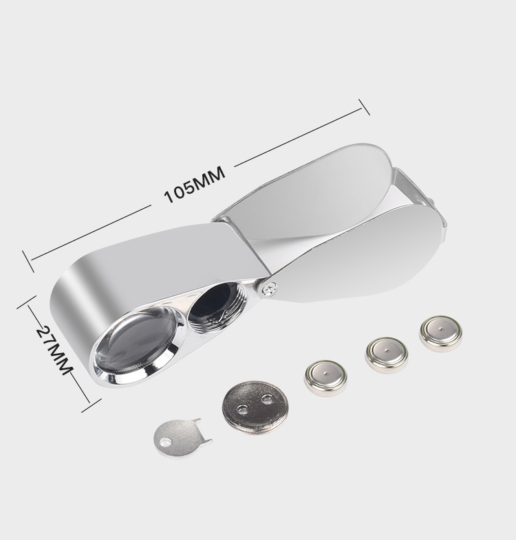 Kính lúp mini cầm tay kiểu dáng móc khóa phóng đại 40 lần tích hợp đèn trợ sáng đa năng