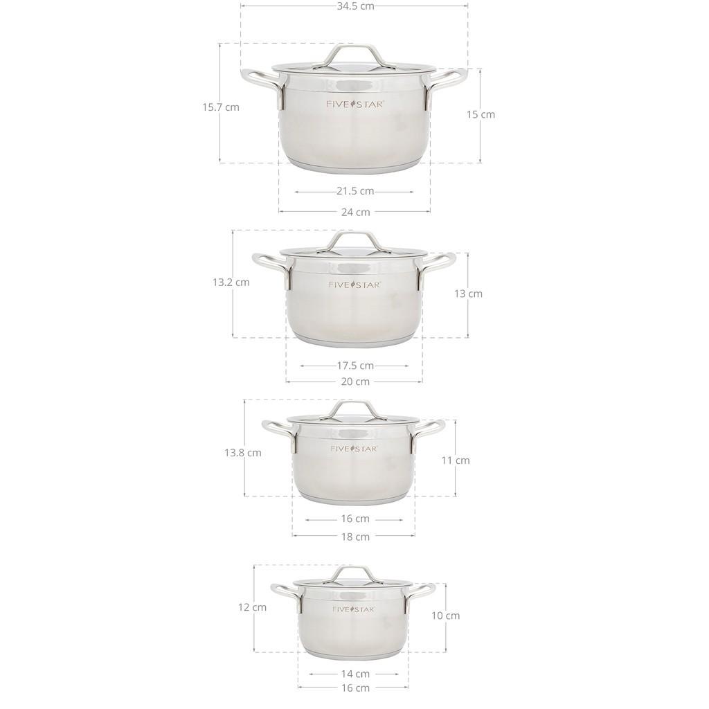 Bộ nồi inox 304 cao cấp 3 đáy Fivestar 4 chiếc nắp inox , bảo hành 25 năm , tặng 1 vá canh - bộ nồi bếp từ cao cấp