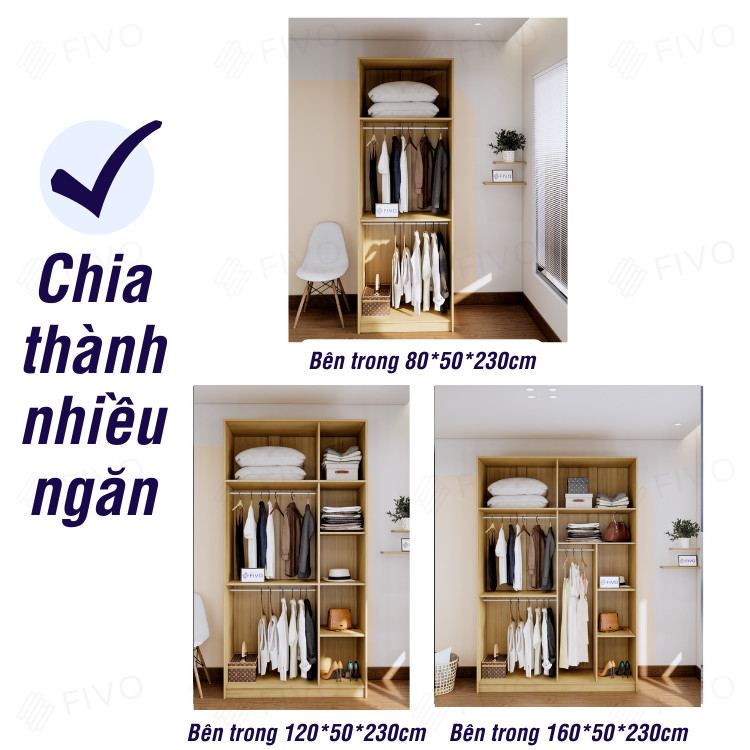 Tủ Quần Áo Gỗ Chống Ẩm Cửa Mở FIVO Mã FC01 Hiện Đại Cao Cấp, Dễ Dàng Lắp Ráp Tại Nhà, Thiết Kế Nhiều Ngăn Mở Rộng Diện Tích
