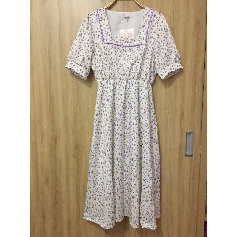 Đầm hoa nhí cổ vuông ngắn tay tiểu thư phong cách vintage Hàn Quốc ulzzang