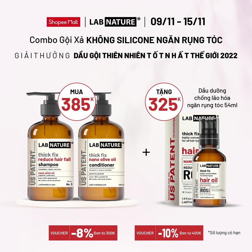 Combo Dầu gội và Dầu xả không Silicone Ngăn rụng tóc Lab Nature No.3 - công nghệ Nano Dầu Olive