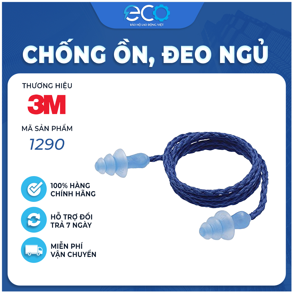 Nút bịt tai chống ồn 3M 1290 có dây, chống nước chính hãng