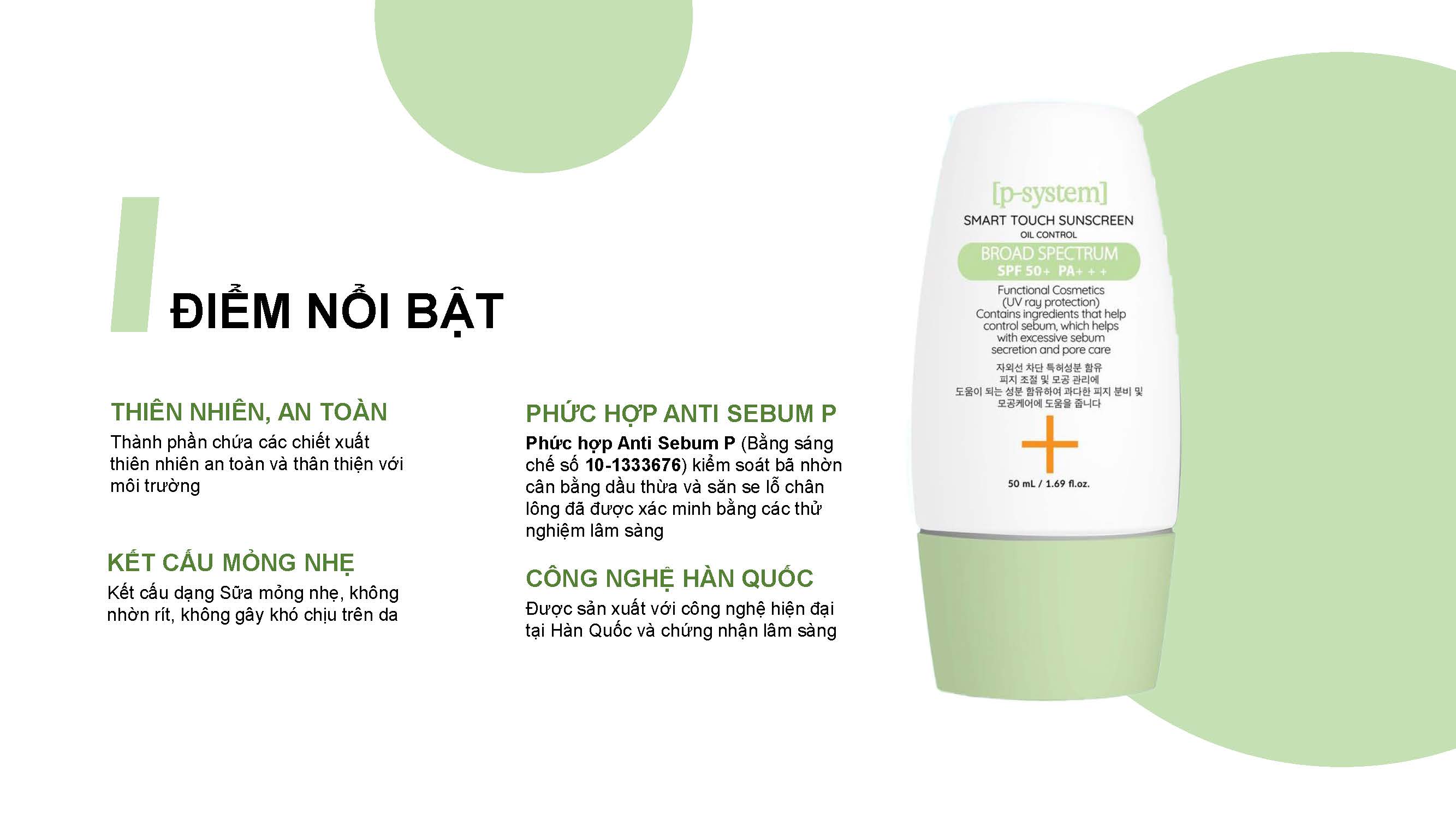 Kem đi nắng trắng da cho da mụn da dầu da hỗn hợp SMART TOUCH SUNSCREEN OIL CONTROL chai 50ml