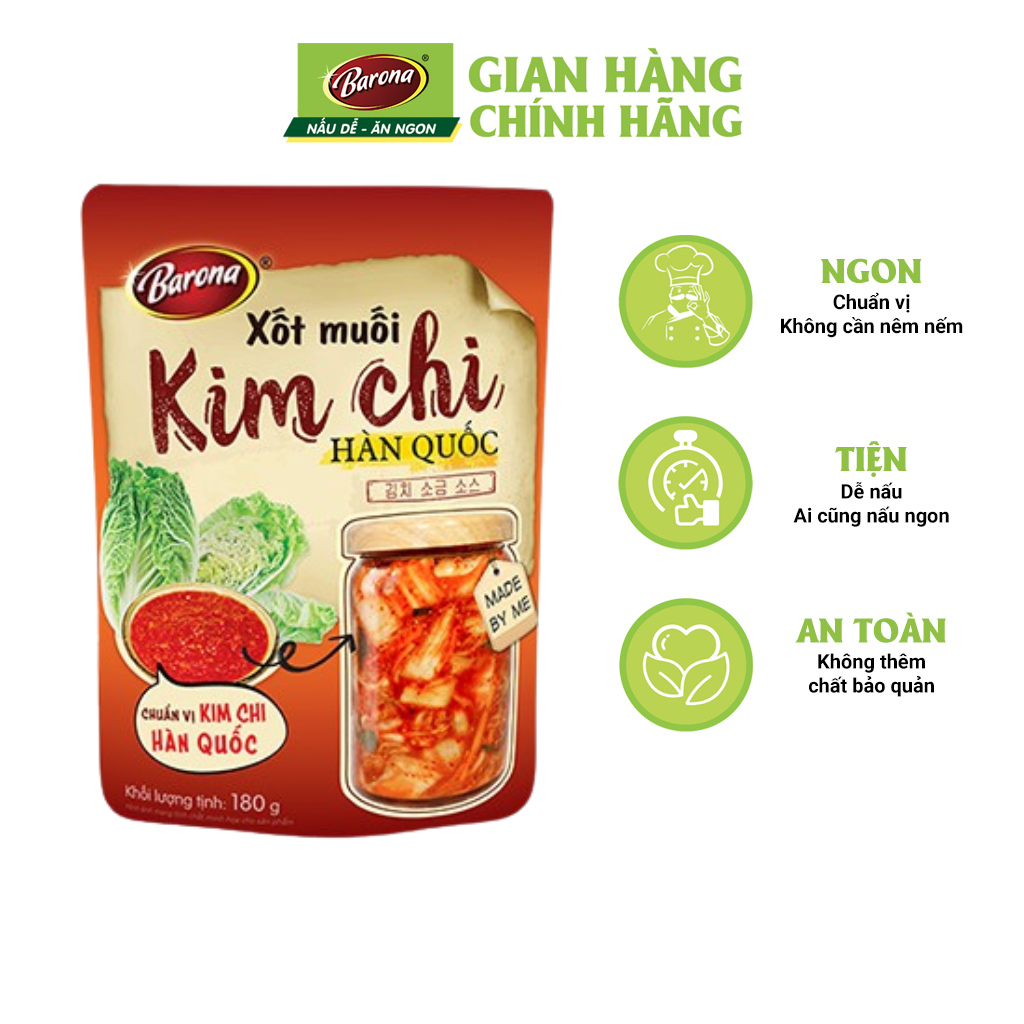 Xốt Muối Kim Chi Barona 180g ướp ngon chuẩn vị không cần nêm nếm, Mua 3 tặng 1 gói