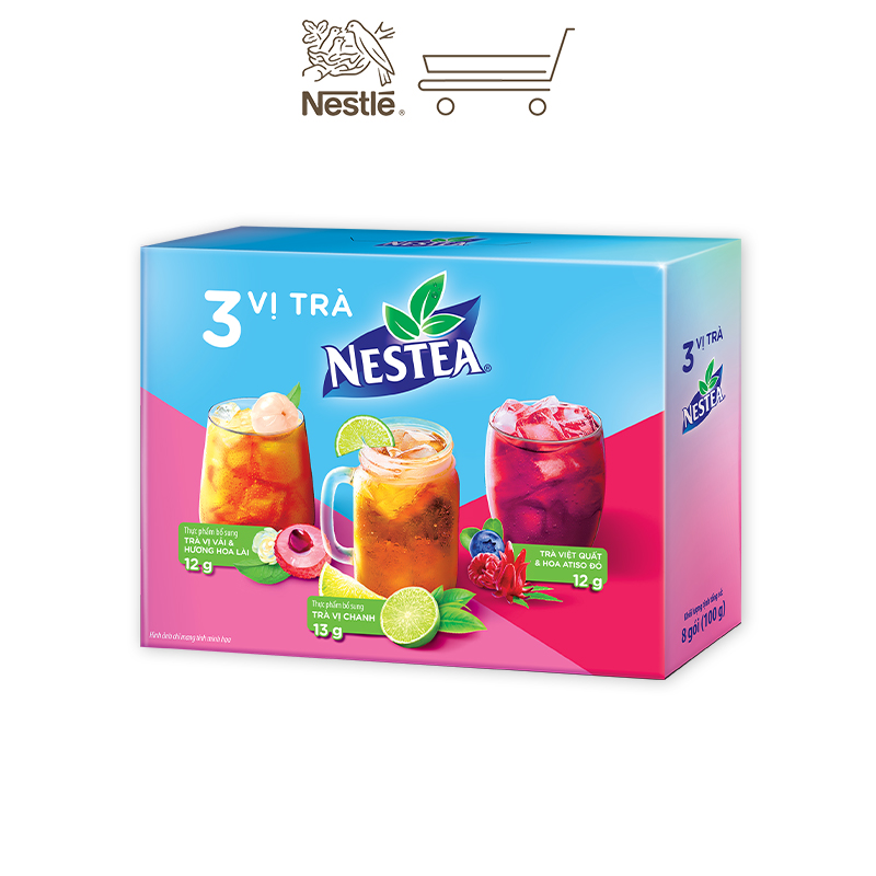 NESTEA MIX VỊ : Trà vị Chanh (4 gói x 13g) + Trà vị Vải và Hương Hoa Lài (2 gói x 12g) + Trà Việt Quất và Hoa Atiso Đỏ (2 gói x 12g)