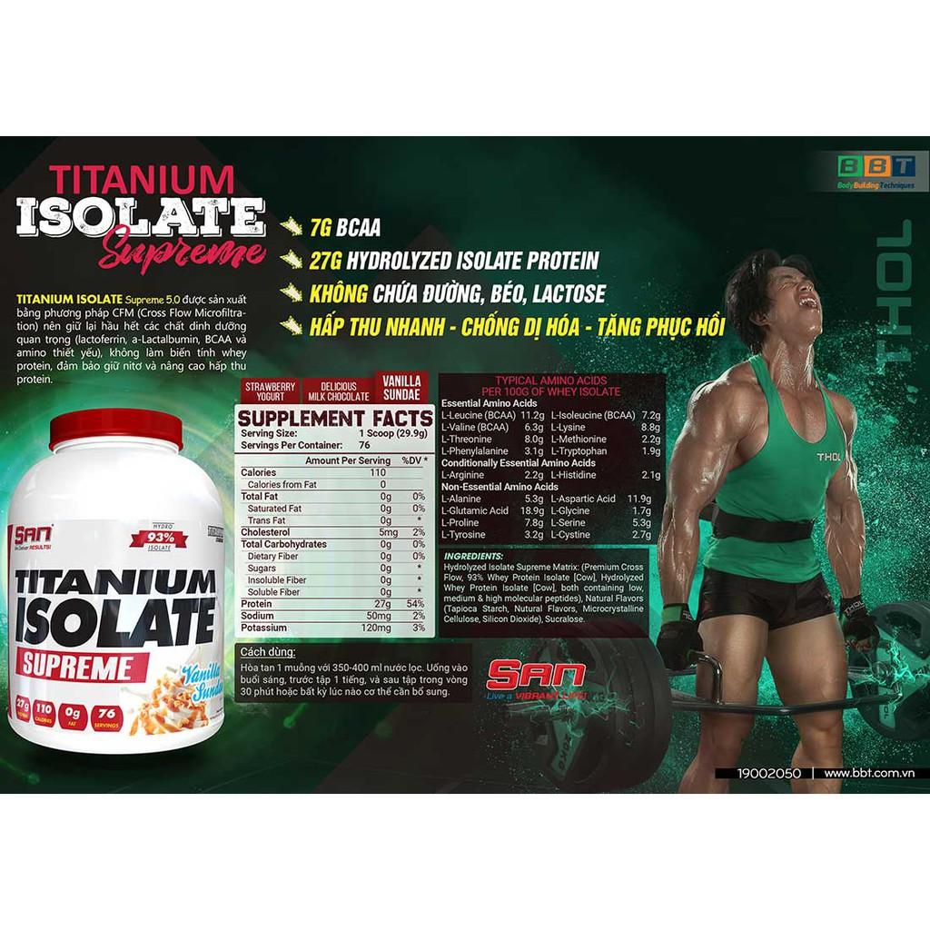 [Chính hãng BBT] S.A.N Titanium Isolate Supreme - Whey Protein Hydrolyzed Siêu Tinh Khiết Hàm Lượng Cao