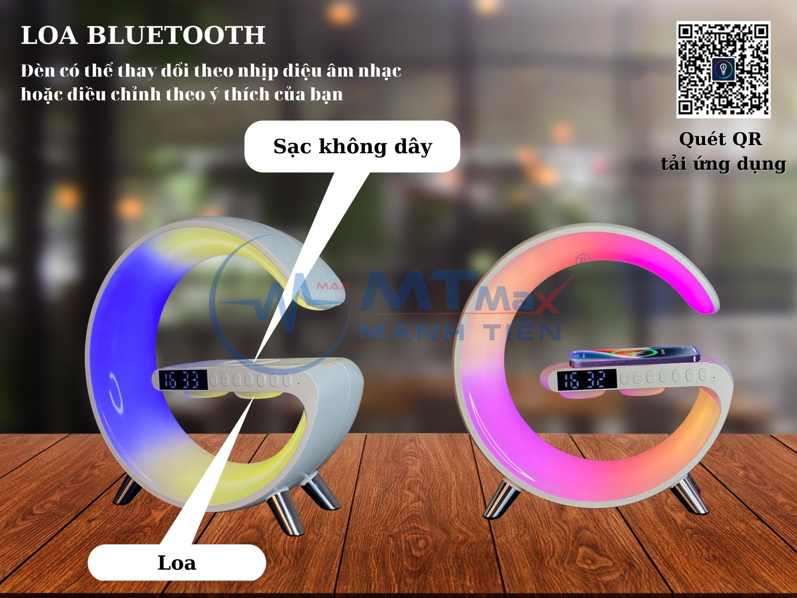 Loa Bluetooth Không Dây MTMax 256 Pro Có Đèn Điều Khiển Bằng Ứng Dụng Điện Thoại- Đèn Led-Loa-Sạc-Đồng Hồ All in one