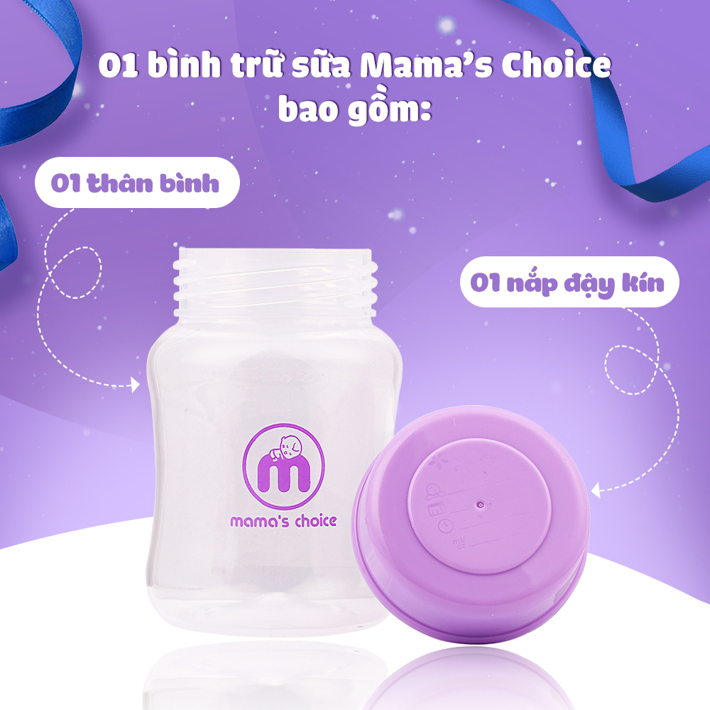 Bình trữ sữa cổ rộng Mama's Choice 180ml | Bình sữa đa năng cho mẹ và bé | Đựng sữa mẹ, sữa bột cho bé | Hàng chính hãng