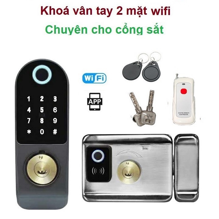 Khóa  Thẻ Từ - 2 MẶT VÂN TAY DÙNG APP ( mở từ xa bằng điện thoại, vân tay, mã số, thẻ từ và remote)