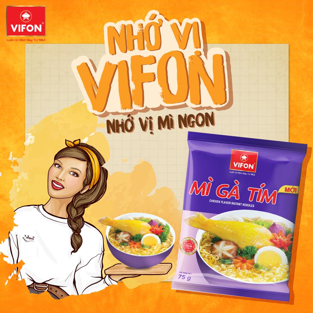 10 gói Mì gà tím Vifon 75g, mì ăn liền gà tím