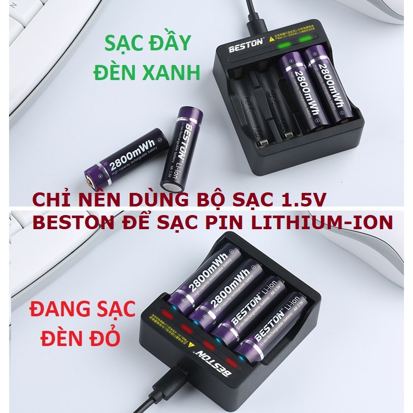 Vỉ 4 viên pin tiểu sạc AA Lithium Ion Beston 1.5V cao cấp Dung lượng cao - Hàng nhập khẩu