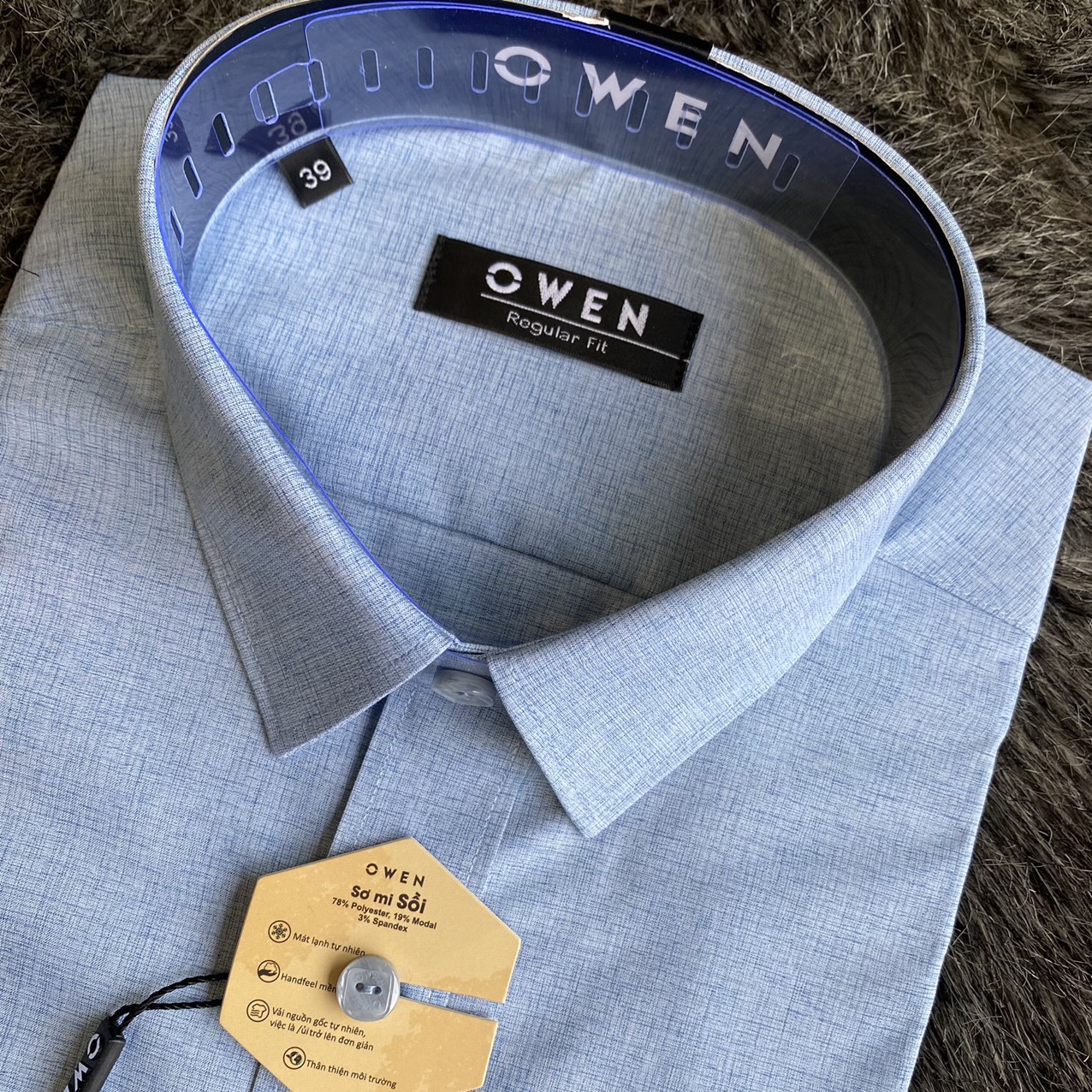OWEN - Áo sơ mi dài tay Owen Sợi Sồi mềm mát màu xanh bạc hà 23417