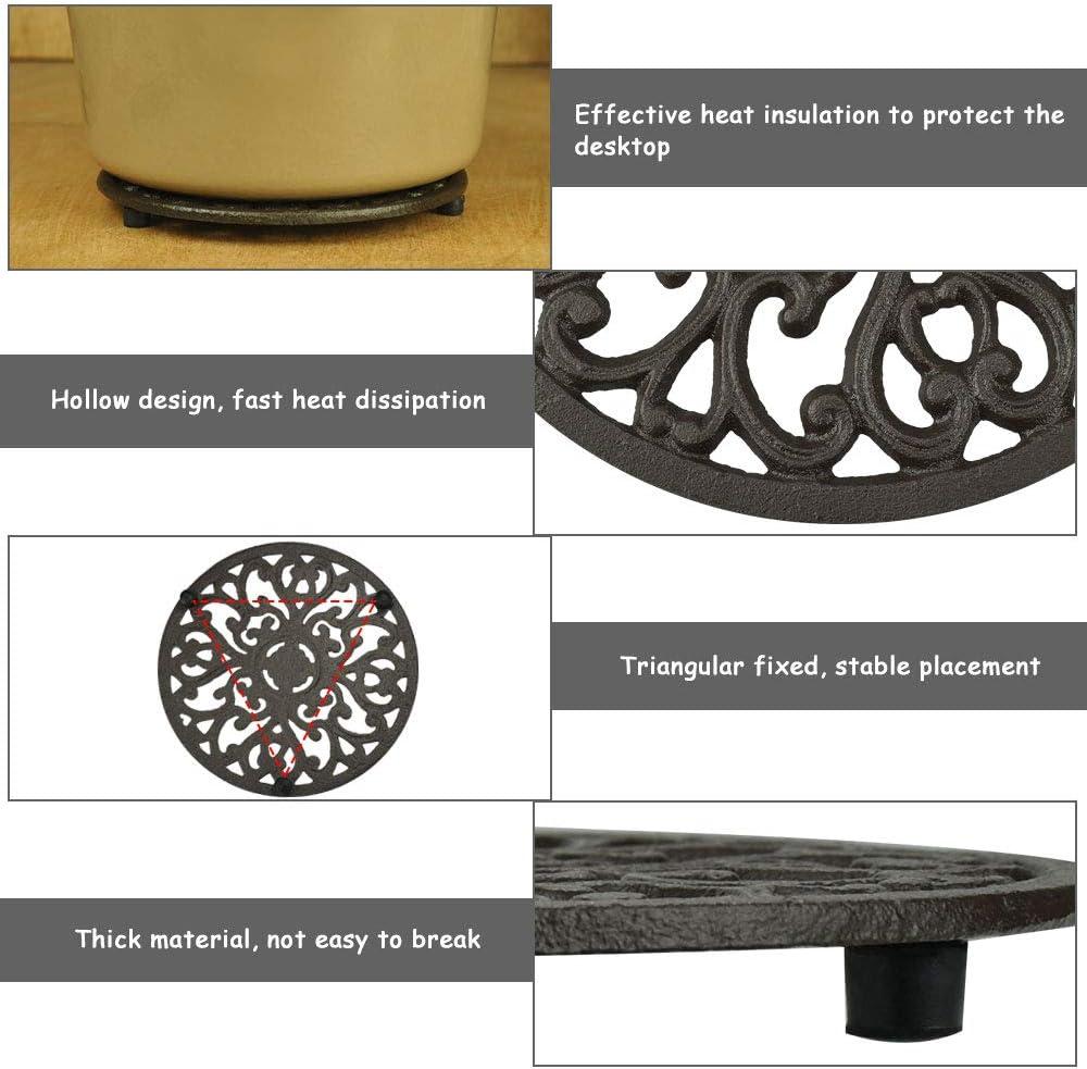 Đế lót ly Gang Trivet chắc chắn Chảo chịu nhiệt Đường kính Trivet 17cm Đế tròn màu đen có chân và hoa văn cổ điển cho nhà bếp Chảo bàn ăn Ấm trà