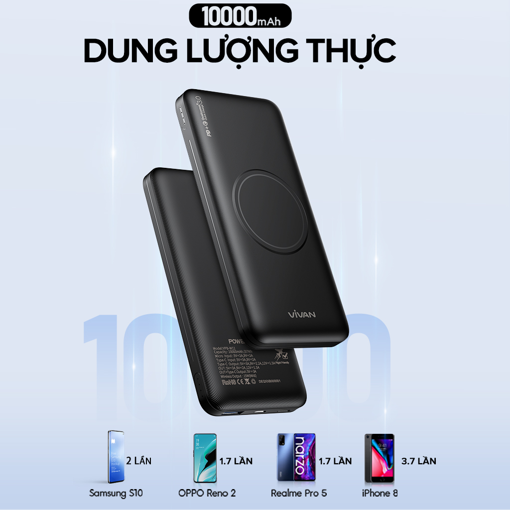 Sạc Pin Dự Phòng Nhanh 10000 mAh 18W VIVAN VPB-W11 3Output - Hàng Chính Hãng