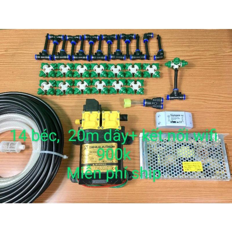 Bộ phun sương tự động bơm đôi Sinleader 14 béc 4 hướng tưới cây, tưới lan 20 25m2