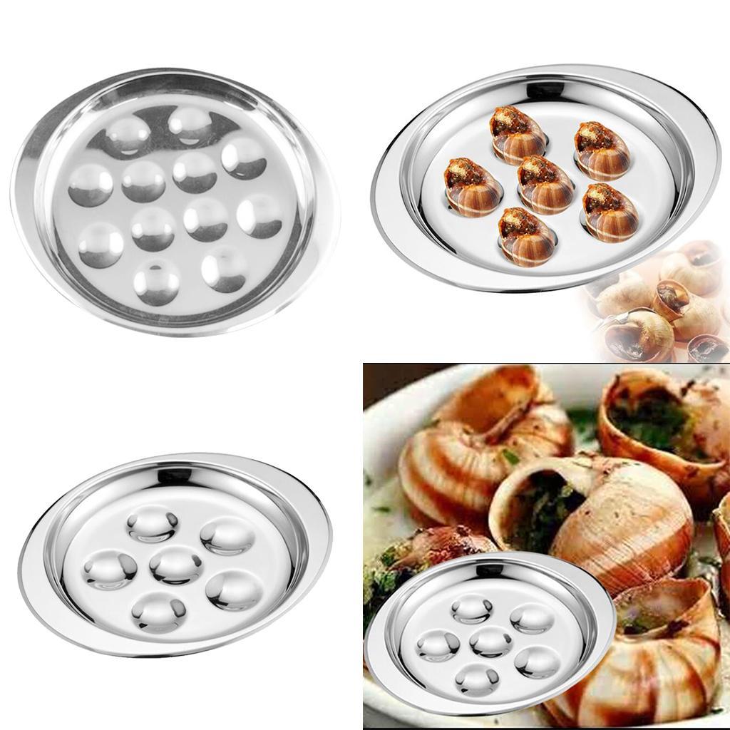 Set of 2, Stainless Steel French Escargot Baking Plate Mushroom Snail Dish