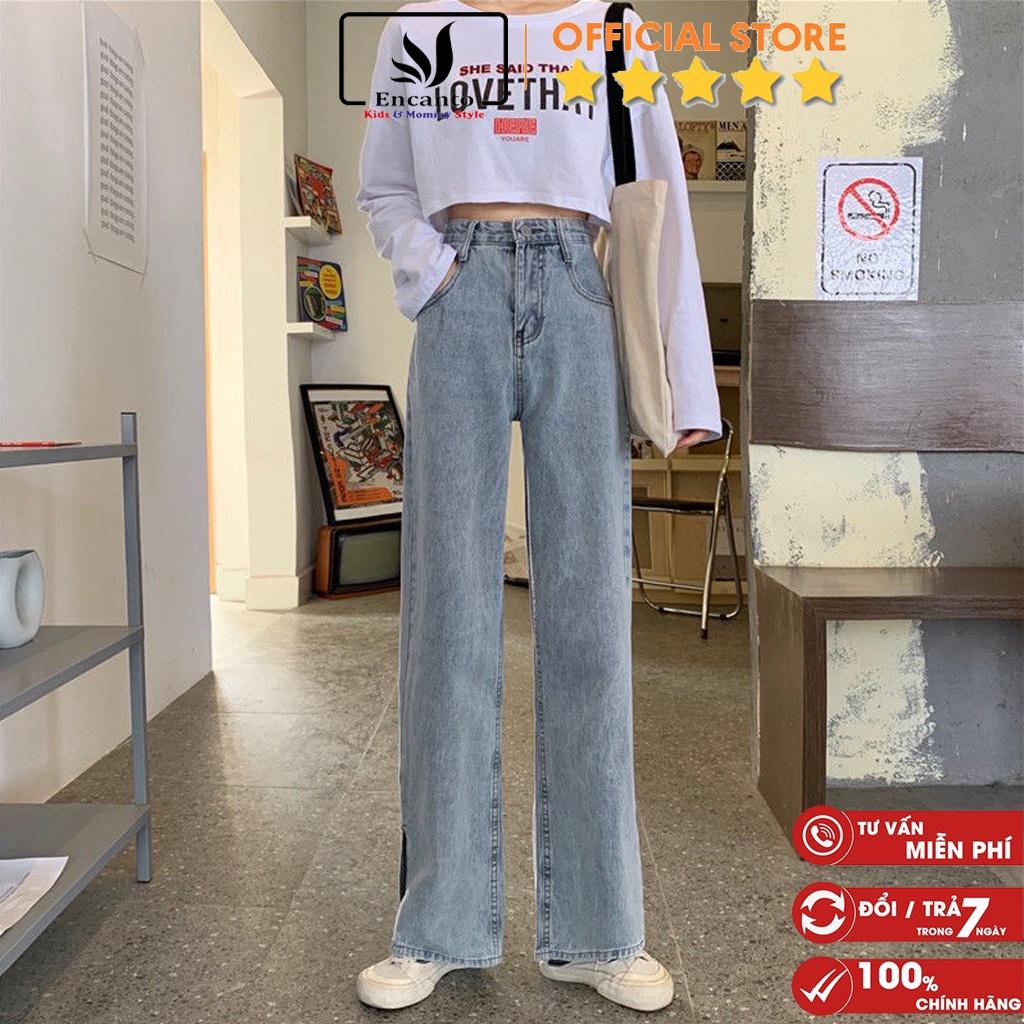 Quần bò nữ xuông ulzzang jean ống rộng form basic cạp cao họa tiết trơn dễ phối đồ có bigsize