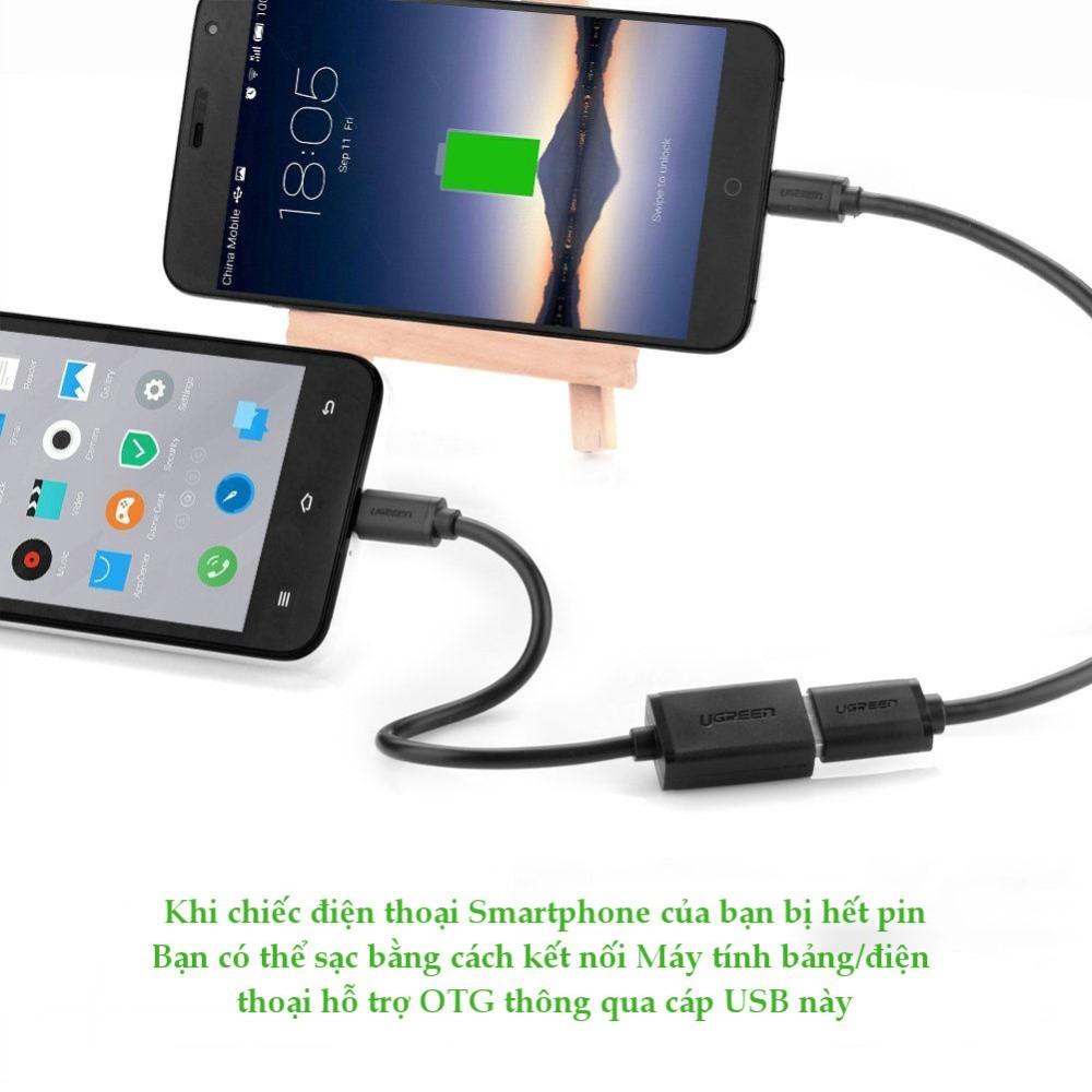 Dây Micro USB 2.0 OTG dạng tròn + dạng dẹt dài 10-12cm UGREEN US133- Hàng chính hãng