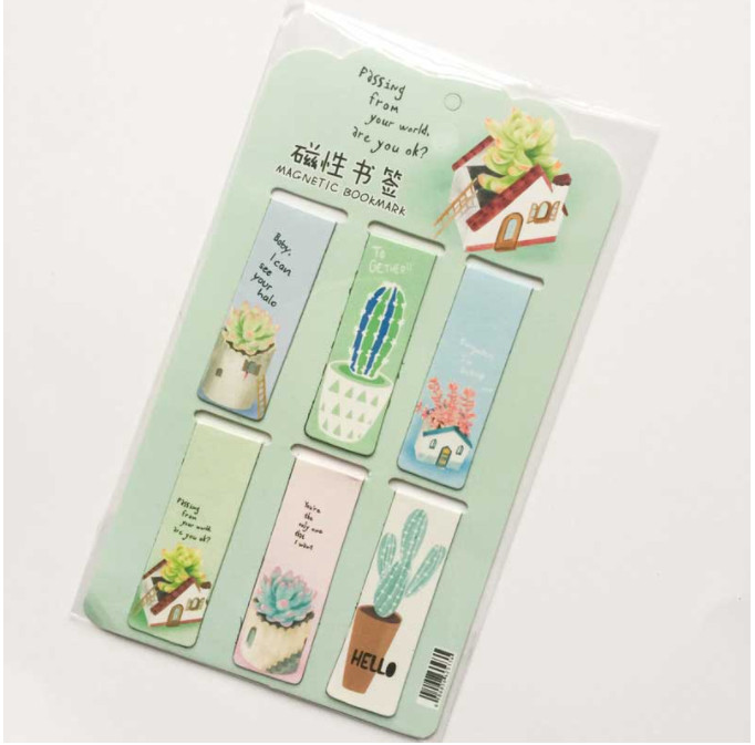 Bộ 6 Bookmark Thẻ Đánh Dấu Sách Nam Châm Hình Xương Rồng, Sen Đá Dễ Thương - Giao Mẫu Ngẫu Nhiên