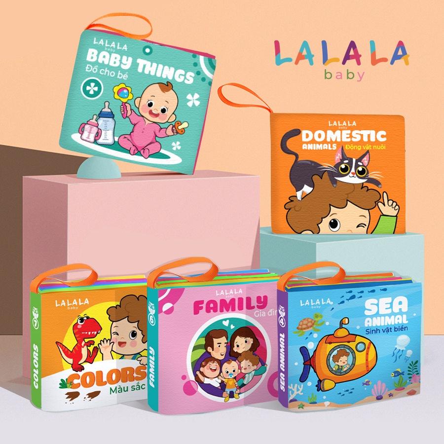 Sách vải cho bé sơ sinh 0 đến 12 tháng Lalala baby, an toàn tuyệt đối, kích thước 12x11cm, 8 mặt sột soạt.