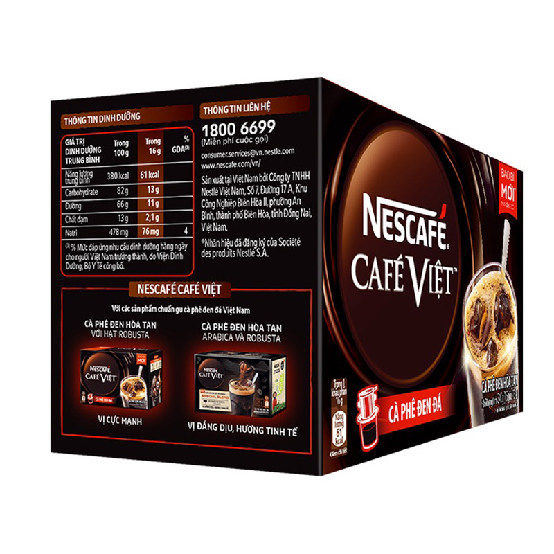 Cà phê hòa tan NESCAFÉ Café Việt - CÀ PHÊ ĐEN ĐÁ - COMBO 3 hộp x 15 gói x 16g - [TẶNG 4 HỘP NHỰA INOCHI 750ml &amp; 1000ml]