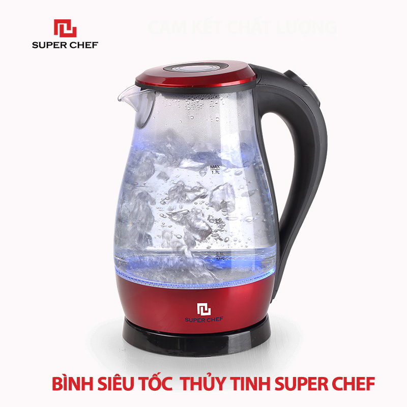 Bình Đun Siêu Tốc Thủy Tinh 1.7 Lít Chính Hãng Super Chef Công Suất đến 2200W Đun Nhanh, Thủy Tinh Cao Cấp, An Toàn Sức Khỏe, Nhiều Tính Năng An Toàn Siêu Tiện Lợi  SC_KP1775