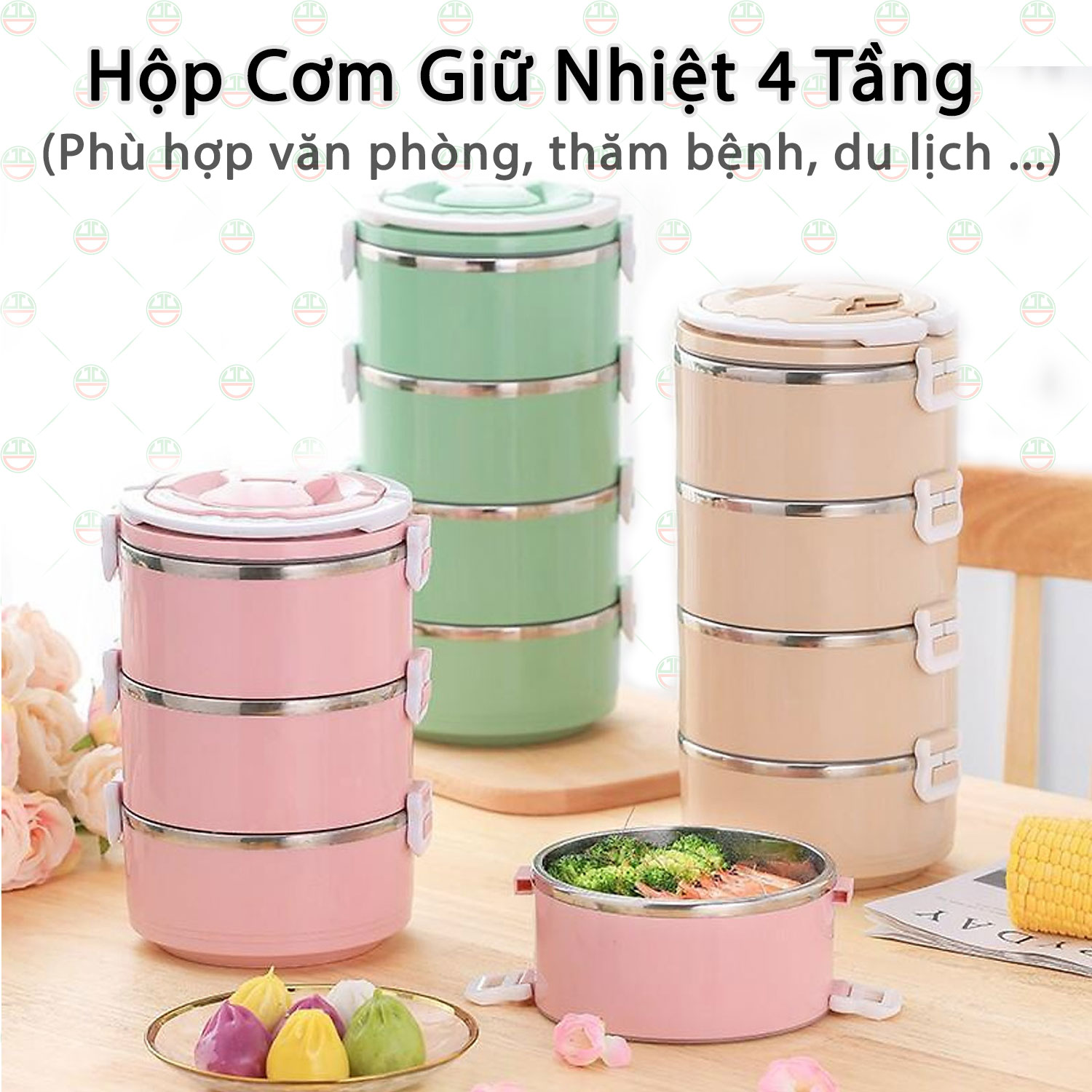 Hình ảnh Hộp Cơm Cặp Lồng Cà men KhoNCC Hàng Chính Hãng - Giữ Nhiệt Thức Ăn 4 Tầng Lúa Mạch Ruột Inox si - KLVQ-1703-HC4T (Ngẫu Nhiên Màu)