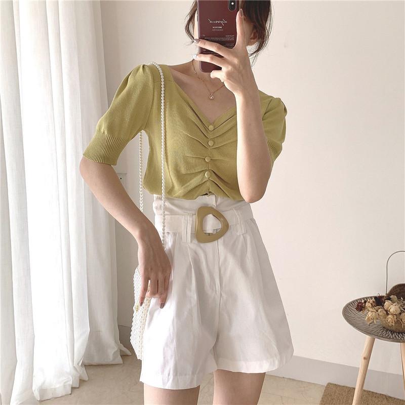 Áo len nhún ngực có khuy