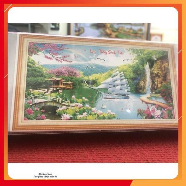 Tranh Đính Đá PHONG CẢNH LƯU THỦY SINH TÀI. Kích Thước: 1m3 x 70cm
