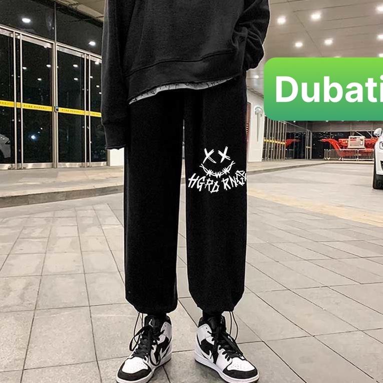QUẦN JOGGER NAM NỮ UNISEX CHẤT NỈ DÀY DA CÁ ỐNG SUÔNG RỘNG IN HÌNH MẶT CƯỜI RÚT DÂY PHONG CÁCH HOT TREND MÙA HÈ - DUBA