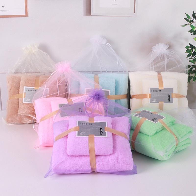 Set 2 khăn tắm lông cừu phong cách Hàn Quốc siêu mền mịn thấm hút nước - Combo 2 khăn tắm và khăn mặt cao cấp xuất Hàn