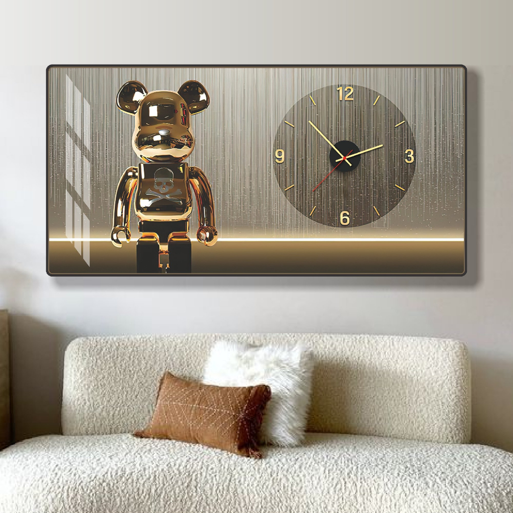 TRANH ĐỒNG HỒ TRÁNG GƯƠNG GẤU BEARBRICK TẶNG KÈM ĐINH VÀ PIN