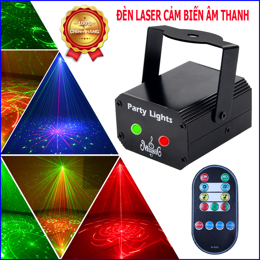 [Có REMOTE] Đèn Chiếu Laser Mini Party Light Cảm Ứng Âm Thanh - Đèn Laser Desco 2 Mắt Bay Phòng, Karaoke - Hàng Nội Địa