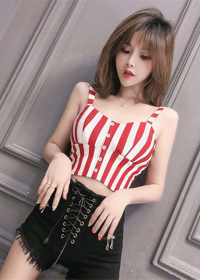 Áo len hai dây crop top sọc đứng Mã: AH345