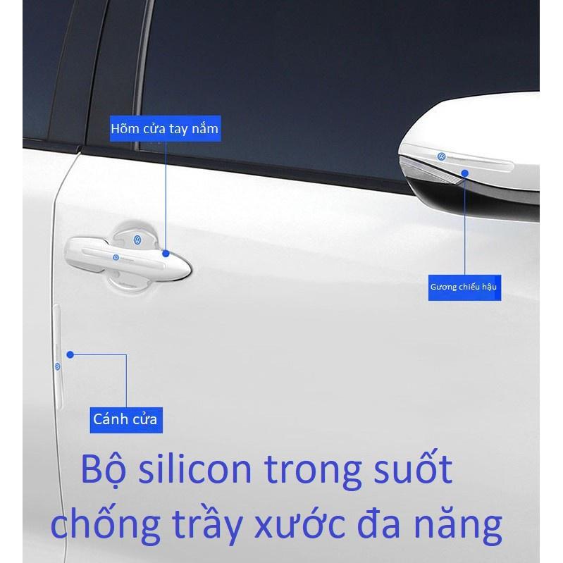 Bộ 10 Miếng Dán Silicon trong suốt Chống Xước Hõm Cửa, Tay Nắm Cửa và gương Có Logo Xe
