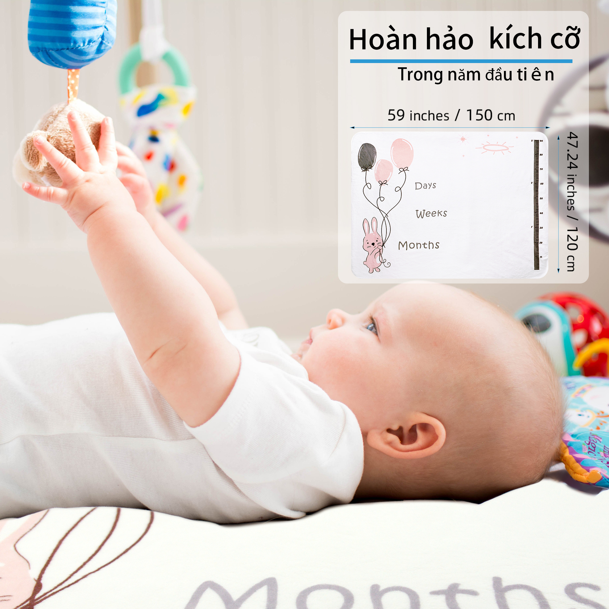 Chăn quấn Miraclebaby vải nhung cao cấp mềm mịn đánh dấu cột mốc tháng tuổi phát triển , phụ kiện chụp ảnh cho bé ( từ 0-12 tháng)