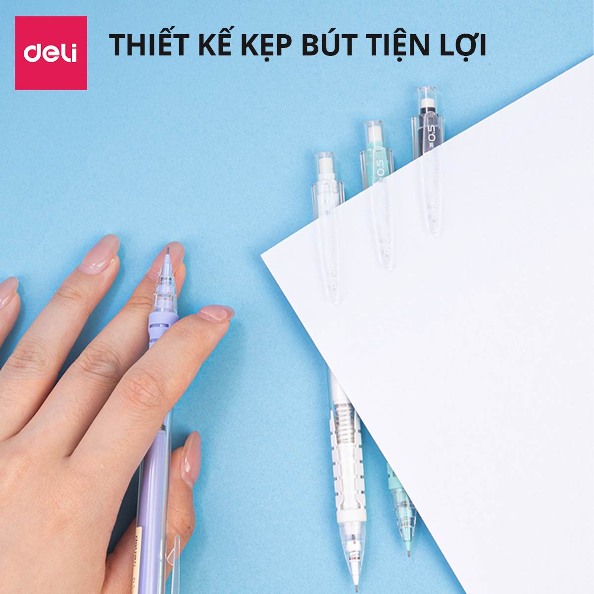 Bút Chì Kim Bấm Tự Trôi Ngòi Deli 0.5mm Cải Tiến Có Đầu Tẩy Màu Pastel Dễ Thương Cao Cấp Cho Học Sinh Văn Phòng Nhỏ Gọn Tiện Lợi