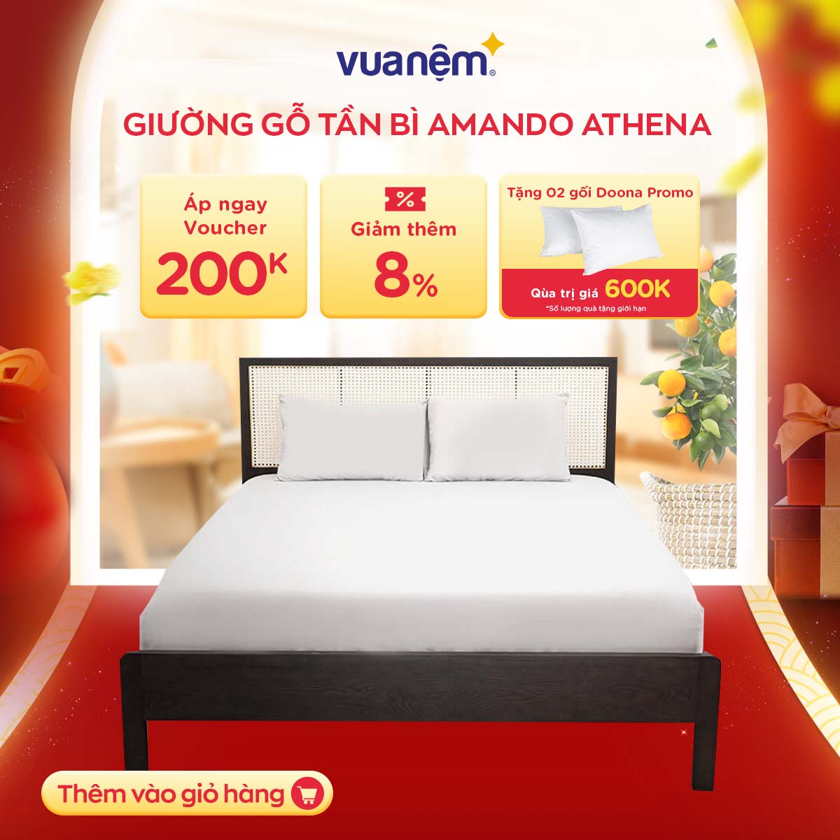 Giường gỗ Tần Bì Amando Athena hạn chế mối mọt, chống va đập tốt, độ bền bỉ cao